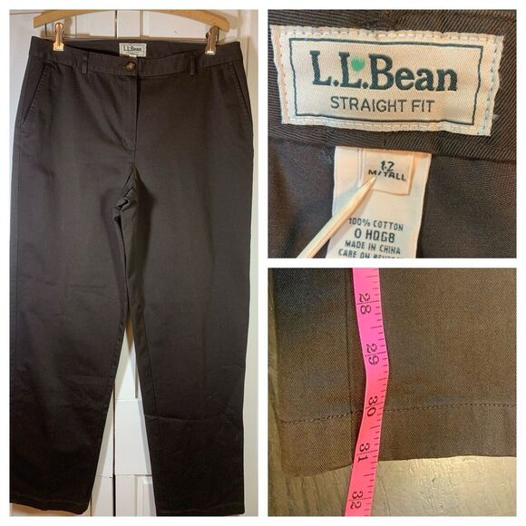 LL Bean Dark Khaki Brown Pants Women 12T Tall 0HQG8 Basic Preppy Coastal Neutral - Picture 1 of 13